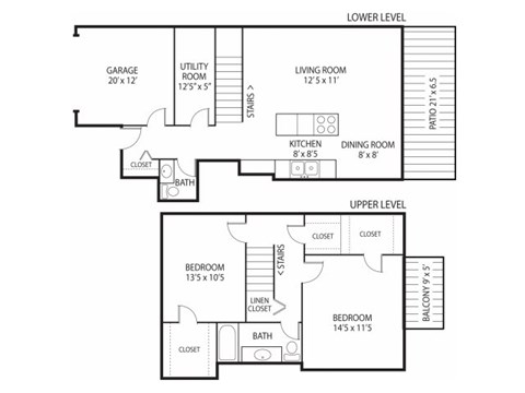 Floor plan for 2 beds, 1.5 baths, 1200 sqft